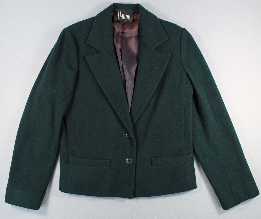 Vintage Dalton Blazer Jacket Womens 8 Green Wool Two Button Lined Made USA